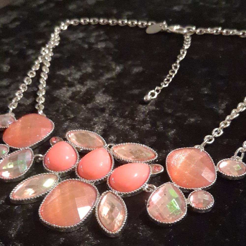 Charming Charlie Silver and Pink Statement Necklace